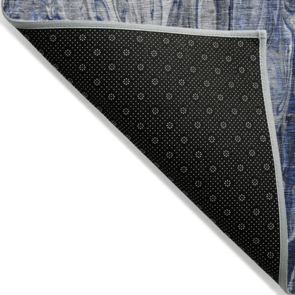 10' X 14' Denim Blue And Navy Blue Abstract Washable Indoor Outdoor Area Rug