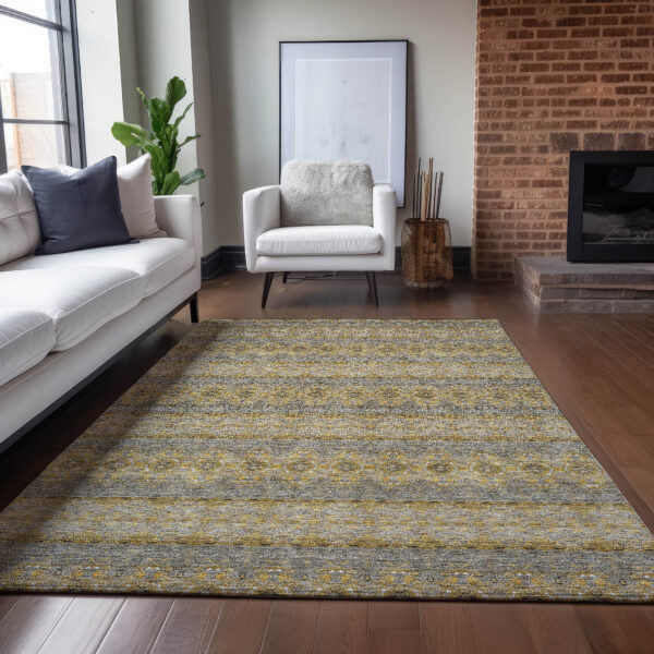 10' X 14' Gold Gray And Silver Floral Medallion Washable Indoor Outdoor Area Rug
