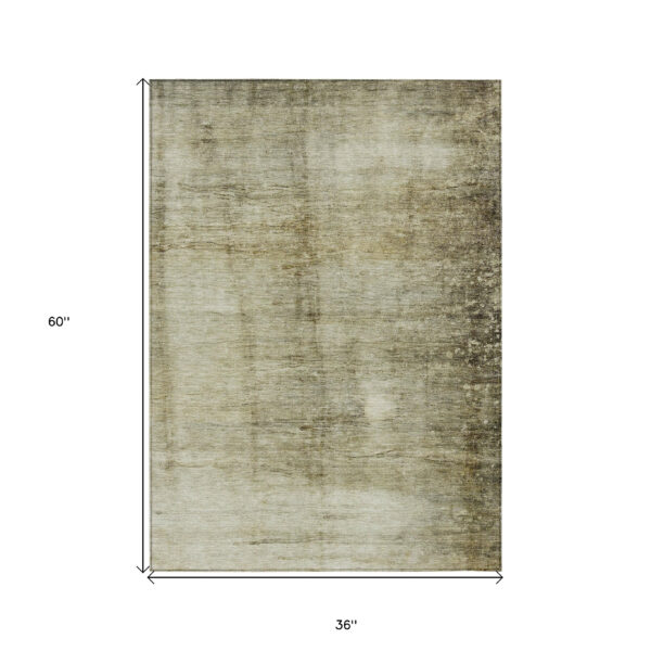 3' X 5' Taupe Beige And Chocolate Abstract Washable Indoor Outdoor Area Rug