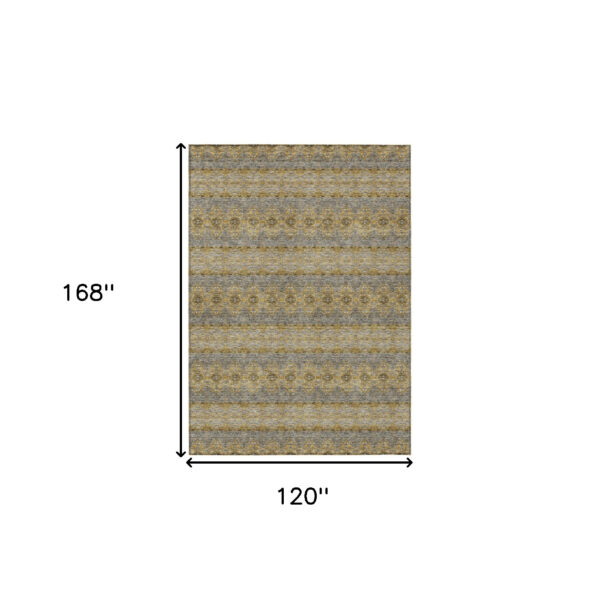 10' X 14' Gold Gray And Silver Floral Medallion Washable Indoor Outdoor Area Rug