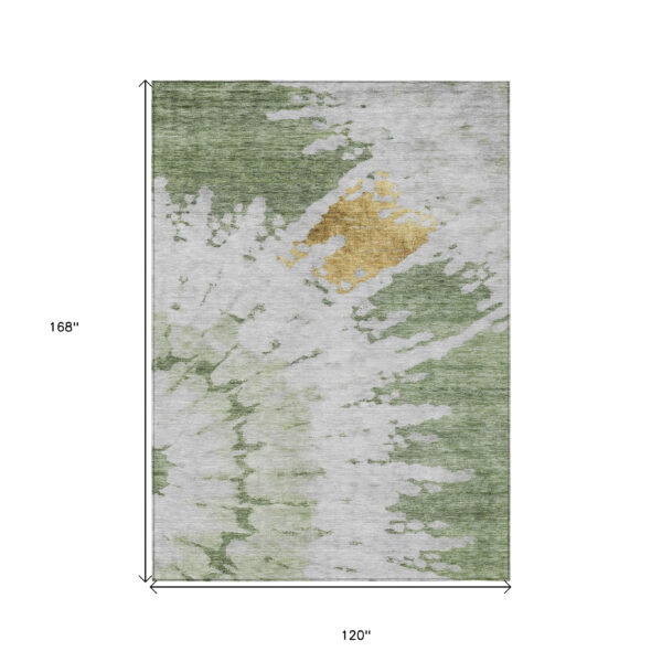 10' X 14' Artichoke Green And Olive Green Abstract Washable Indoor Outdoor Area Rug