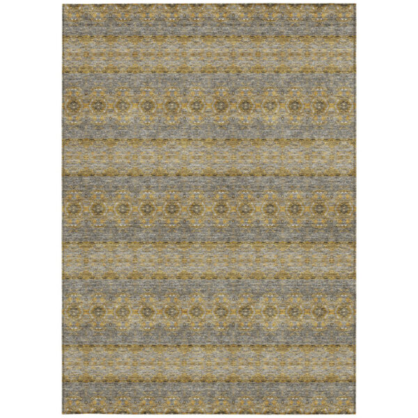 10' X 14' Gold Gray And Silver Floral Medallion Washable Indoor Outdoor Area Rug