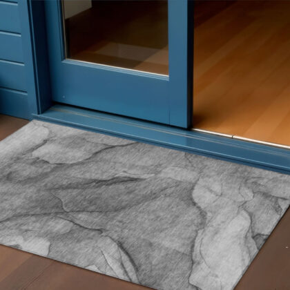 3' X 5' Gray Silver And Charcoal Abstract Washable Indoor Outdoor Area Rug