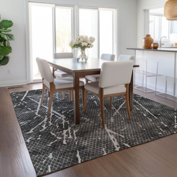 8' X 10' Charcoal Ivory And Gray Abstract Washable Indoor Outdoor Area Rug