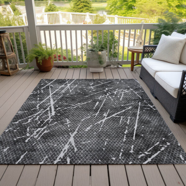8' X 10' Charcoal Ivory And Gray Abstract Washable Indoor Outdoor Area Rug