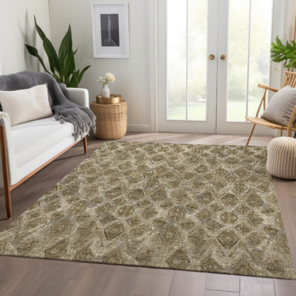 3' X 5' Brown Beige And Tan Geometric Washable Indoor Outdoor Area Rug