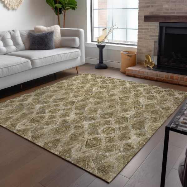 3' X 5' Brown Beige And Tan Geometric Washable Indoor Outdoor Area Rug