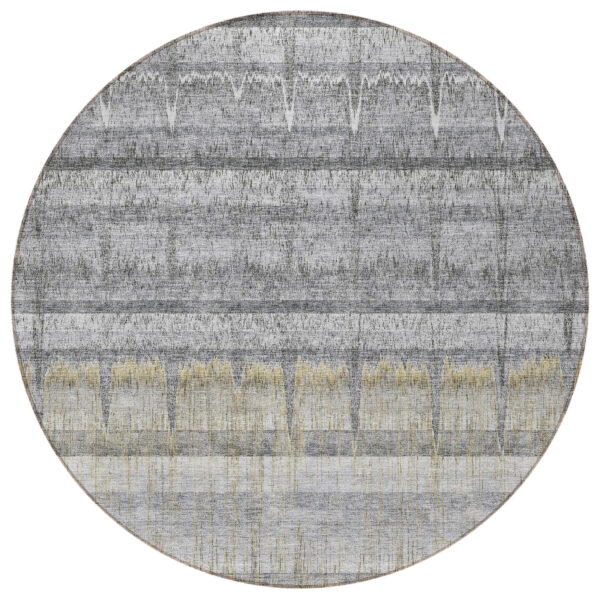 8' Gray Silver And Charcoal Round Striped Washable Indoor Outdoor Area Rug