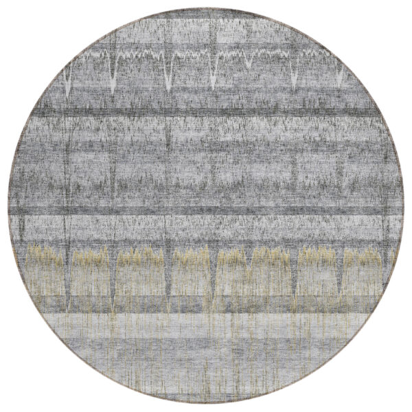 8' Gray Silver And Charcoal Round Striped Washable Indoor Outdoor Area Rug