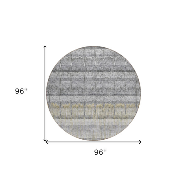 8' Gray Silver And Charcoal Round Striped Washable Indoor Outdoor Area Rug