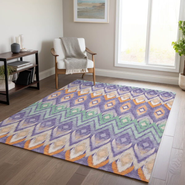 3' X 5' Purple Lilac And Orange Southwestern Washable Indoor Outdoor Area Rug