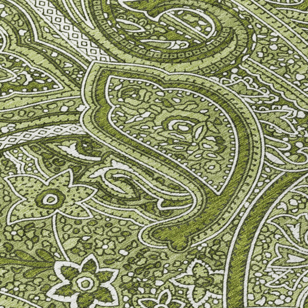 8' Artichoke Green And Olive Green Round Paisley Washable Indoor Outdoor Area Rug