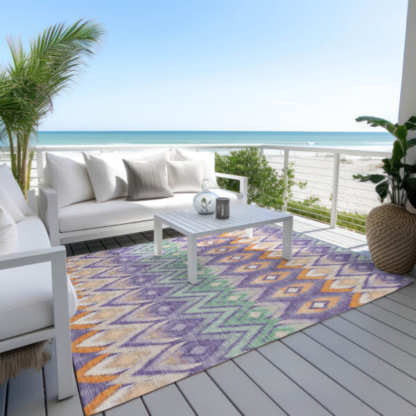3' X 5' Purple Lilac And Orange Southwestern Washable Indoor Outdoor Area Rug