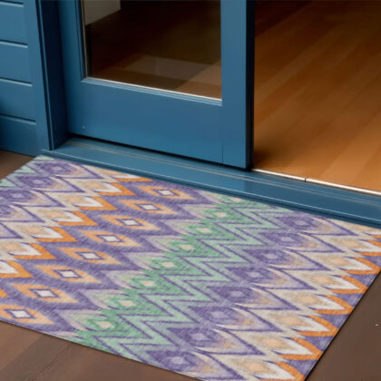 3' X 5' Purple Lilac And Orange Southwestern Washable Indoor Outdoor Area Rug