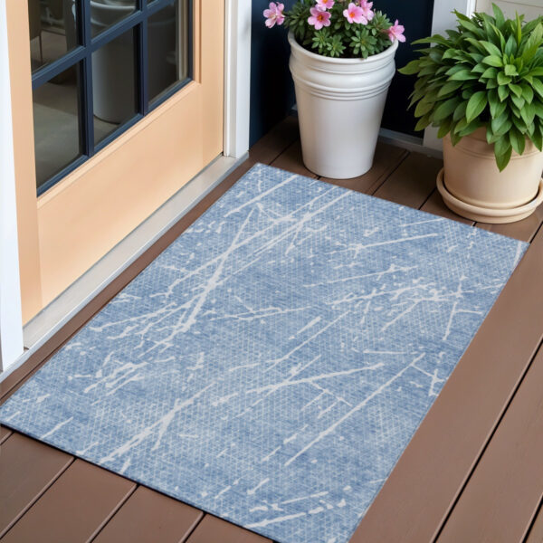 3' X 5' Blue And Ivory Abstract Washable Indoor Outdoor Area Rug
