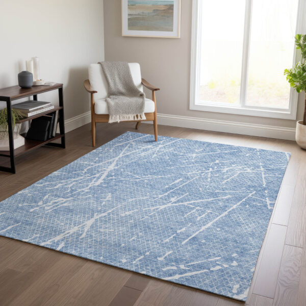 3' X 5' Blue And Ivory Abstract Washable Indoor Outdoor Area Rug