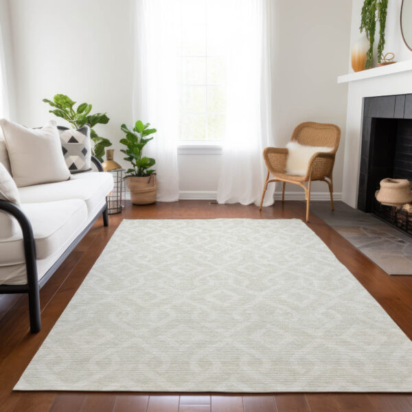 9' X 12' Ivory And Light Gray Geometric Washable Indoor Outdoor Area Rug