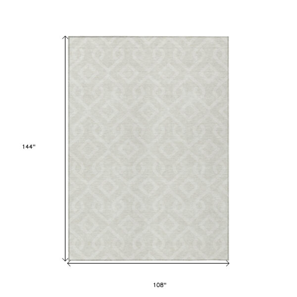 9' X 12' Ivory And Light Gray Geometric Washable Indoor Outdoor Area Rug