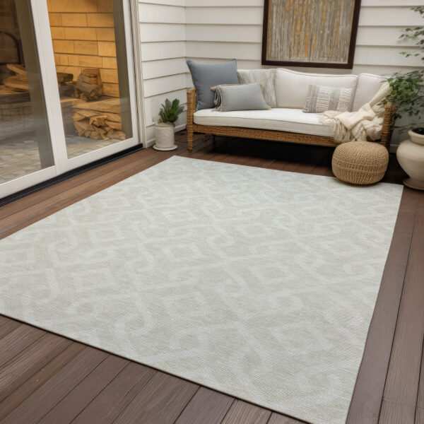 9' X 12' Ivory And Light Gray Geometric Washable Indoor Outdoor Area Rug