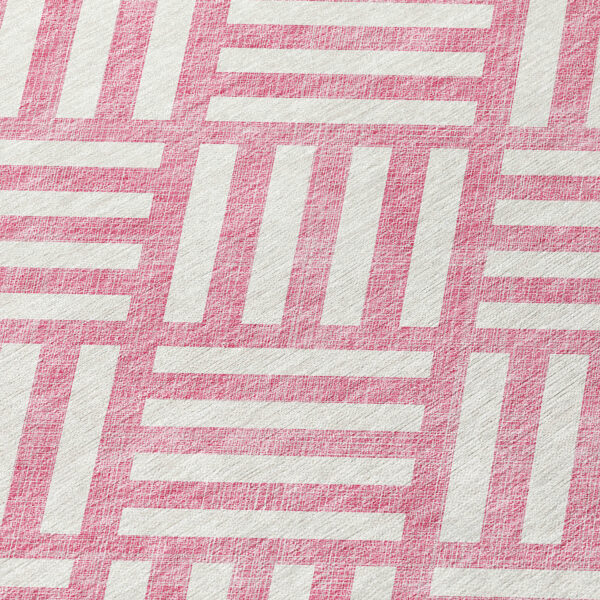 10' X 14' Pink And Ivory Geometric Washable Indoor Outdoor Area Rug