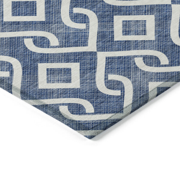 9' X 12' Navy Blue And Ivory Geometric Washable Indoor Outdoor Area Rug