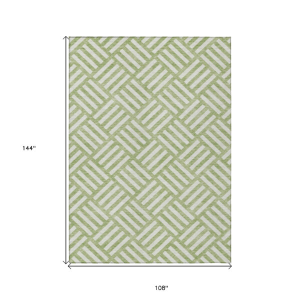 9' X 12' Artichoke Green And Ivory Geometric Washable Indoor Outdoor Area Rug