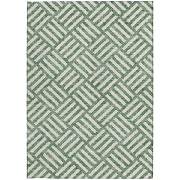 10' X 14' Green And Ivory Geometric Washable Indoor Outdoor Area Rug