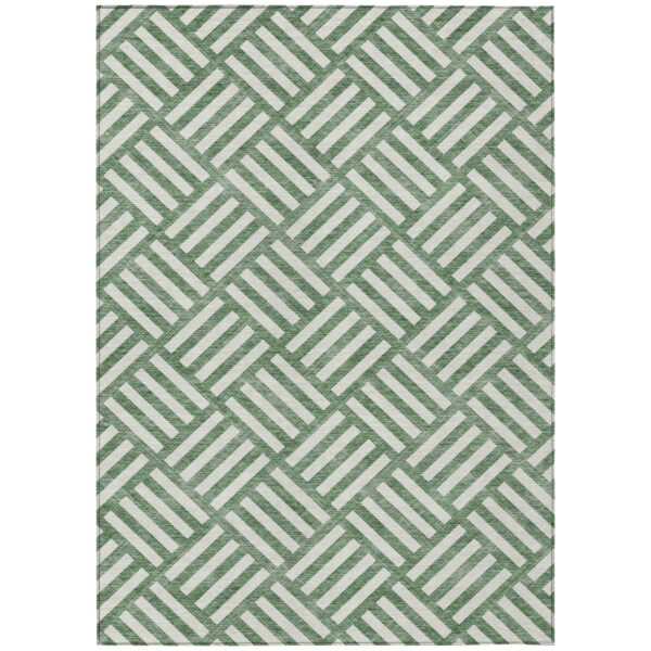 10' X 14' Green And Ivory Geometric Washable Indoor Outdoor Area Rug