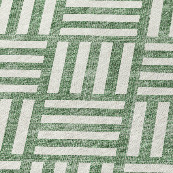 10' X 14' Green And Ivory Geometric Washable Indoor Outdoor Area Rug