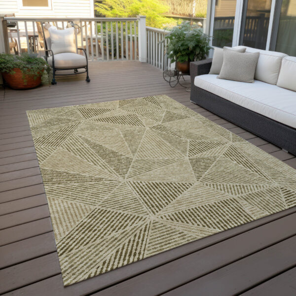 5' X 8' Khaki Brown And Beige Geometric Washable Indoor Outdoor Area Rug