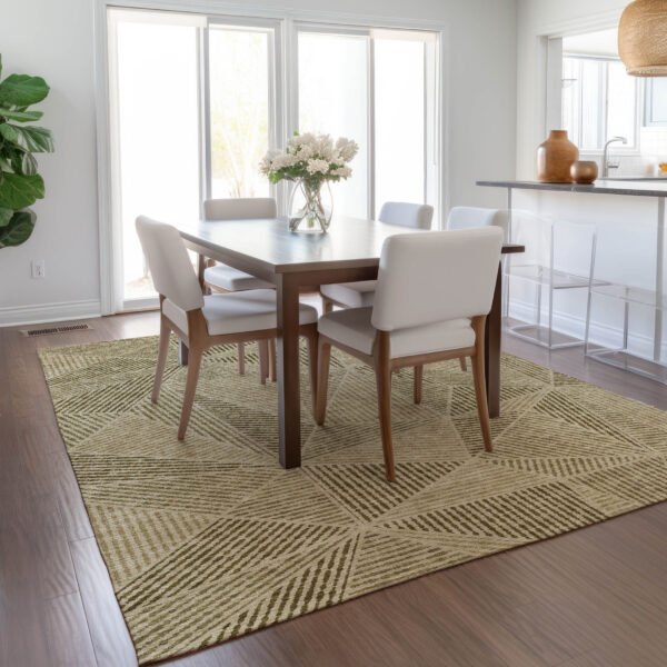 5' X 8' Khaki Brown And Beige Geometric Washable Indoor Outdoor Area Rug