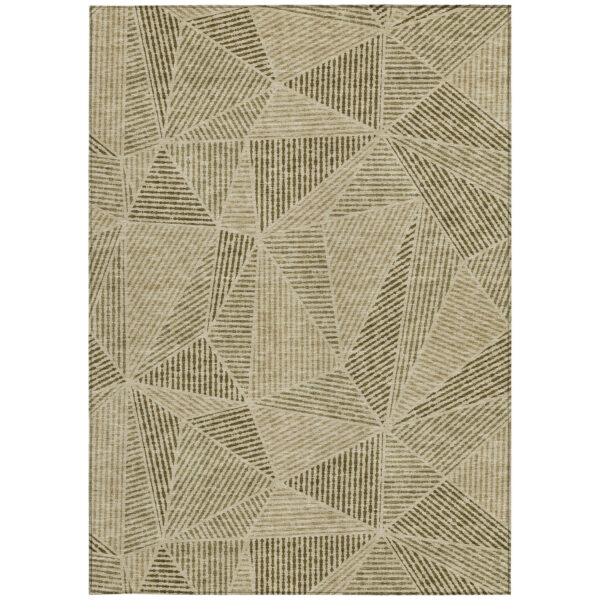 5' X 8' Khaki Brown And Beige Geometric Washable Indoor Outdoor Area Rug