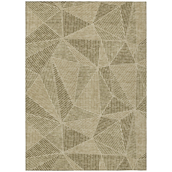 5' X 8' Khaki Brown And Beige Geometric Washable Indoor Outdoor Area Rug