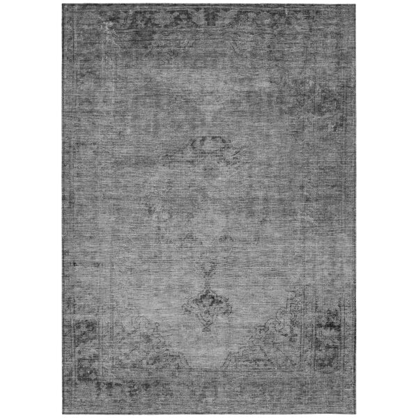 8' X 10' Gray Silver And Charcoal Oriental Washable Indoor Outdoor Area Rug