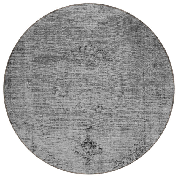 8' Gray Silver And Charcoal Round Oriental Washable Indoor Outdoor Area Rug