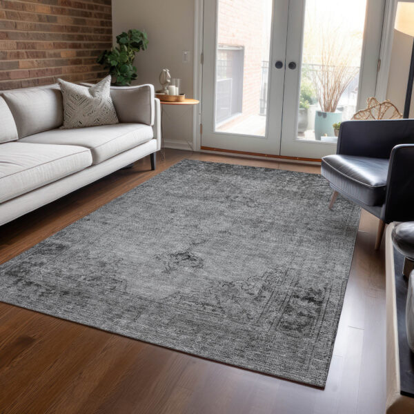 3' X 5' Gray Silver And Charcoal Oriental Washable Indoor Outdoor Area Rug