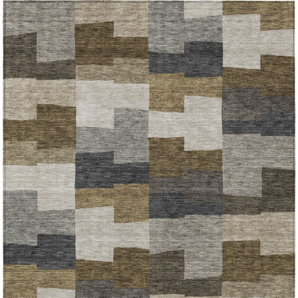 3' X 5' Brown Beige And Ivory Geometric Washable Indoor Outdoor Area Rug