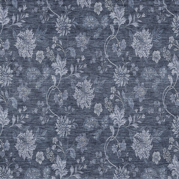 3' X 5' Denim Blue And Navy Blue Floral Washable Indoor Outdoor Area Rug