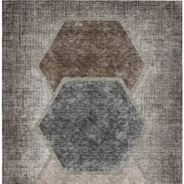 8' X 10' Chocolate And Taupe Geometric Washable Indoor Outdoor Area Rug