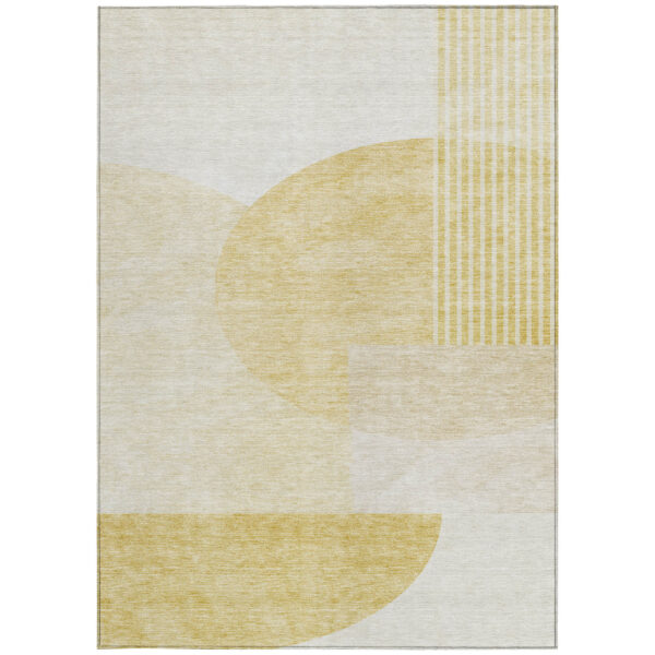 10' X 14' Gold Wheat And Ivory Geometric Washable Indoor Outdoor Area Rug