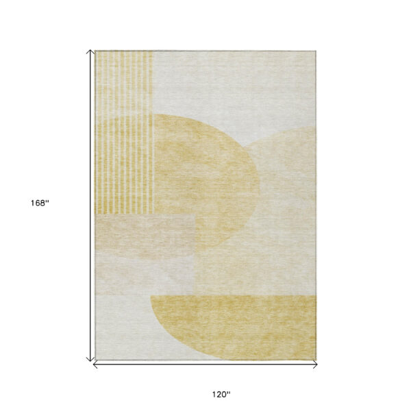 10' X 14' Gold Wheat And Ivory Geometric Washable Indoor Outdoor Area Rug