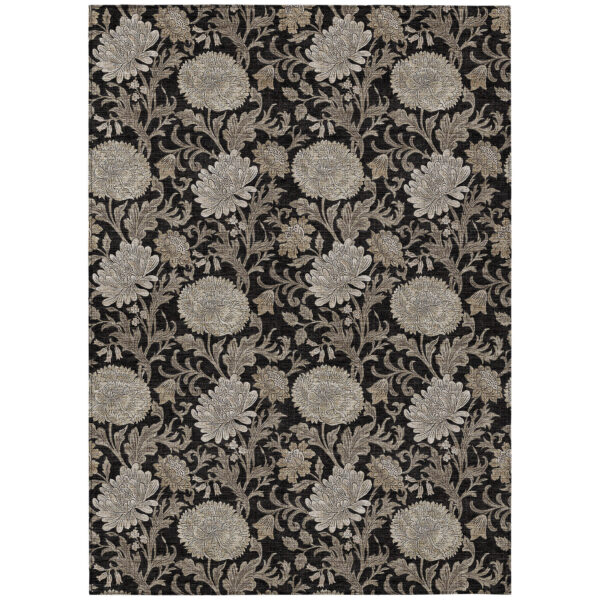 8' X 10' Black Taupe And Beige Floral Washable Indoor Outdoor Area Rug