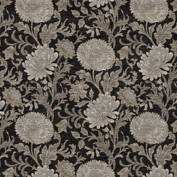 8' X 10' Black Taupe And Beige Floral Washable Indoor Outdoor Area Rug