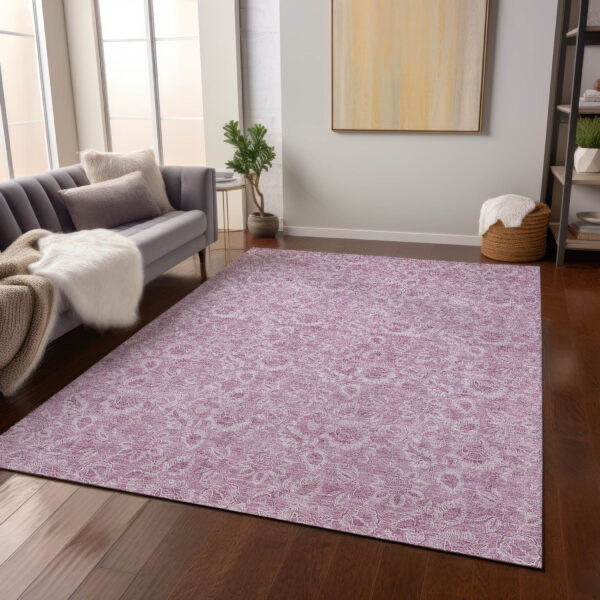 8' X 10' Blush Mauve And Pink Floral Washable Indoor Outdoor Area Rug