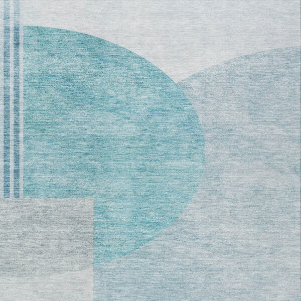 5' X 8' Teal Blue Blue And Silver Geometric Washable Indoor Outdoor Area Rug