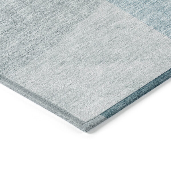 5' X 8' Teal Blue Blue And Silver Geometric Washable Indoor Outdoor Area Rug