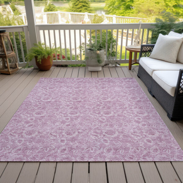 8' X 10' Blush Mauve And Pink Floral Washable Indoor Outdoor Area Rug