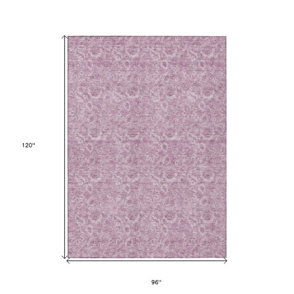 8' X 10' Blush Mauve And Pink Floral Washable Indoor Outdoor Area Rug