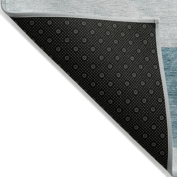 5' X 8' Teal Blue Blue And Silver Geometric Washable Indoor Outdoor Area Rug