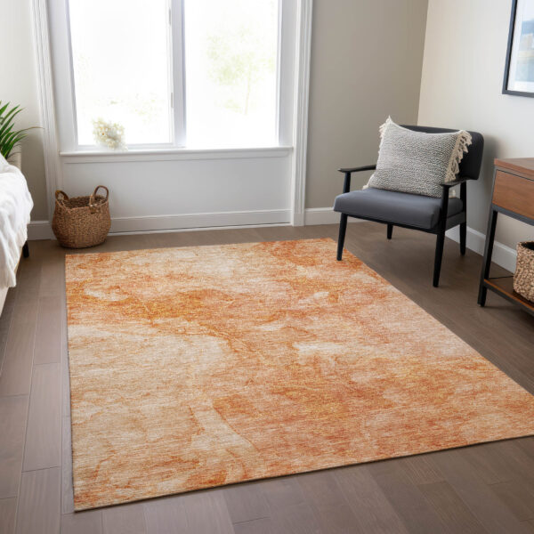 5' X 8' Salmon Peach And Ivory Nautical Washable Indoor Outdoor Area Rug